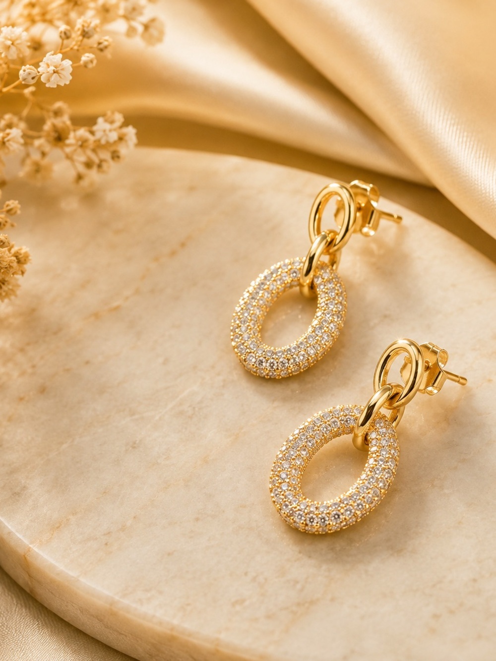 18K Gold filled AAA CZ Pavé Hoop Drop Earrings - Women Jewelry